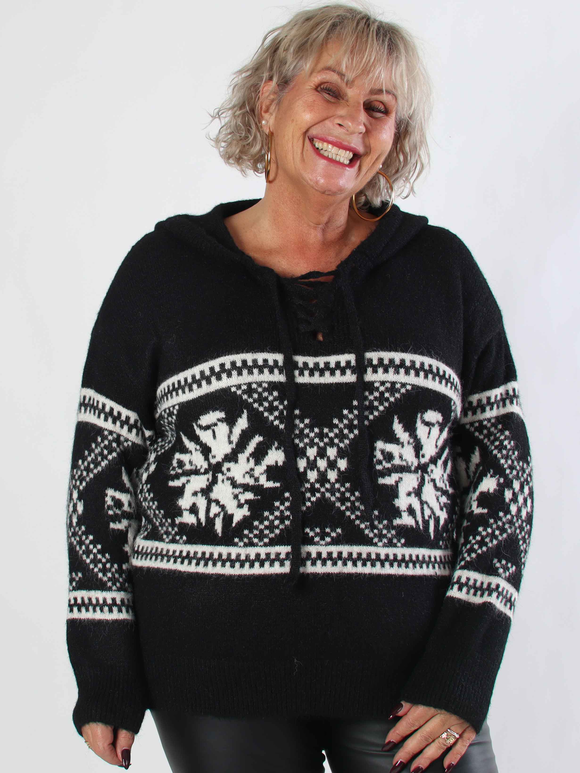 Veni - Hyggelig plus size uldstrik med snøre i udskæringen